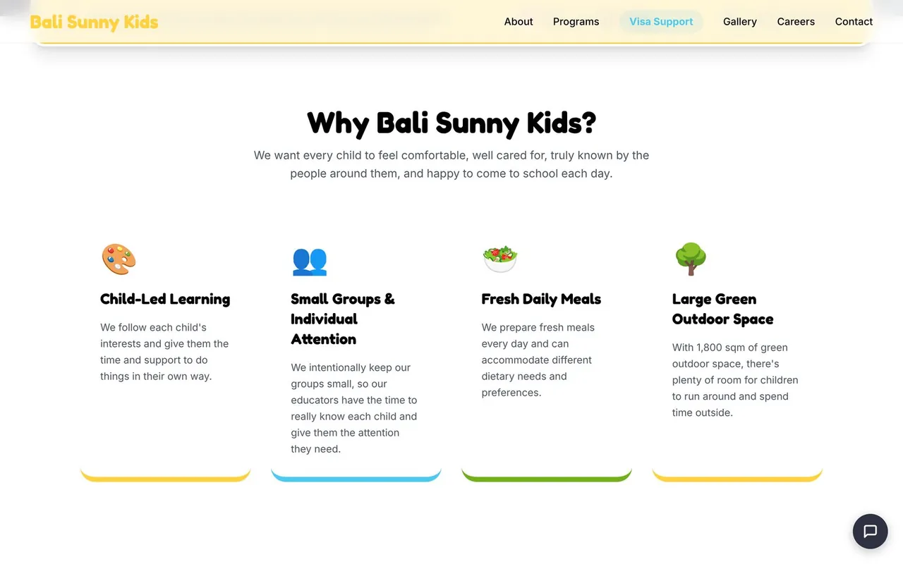 Bali Sunny Kids website on a desktop screen